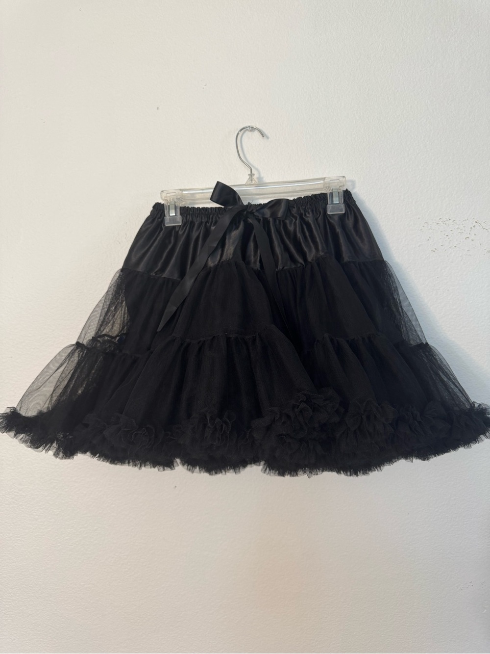 Black Tulle Tiered Skirt with Satin Waist Ribbon